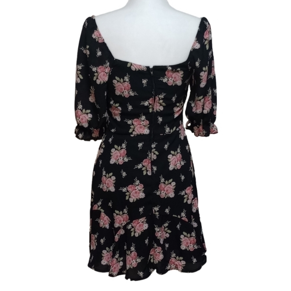 Black Ruffled Midi w/ Light Pink Roses - Picture 3 of 4